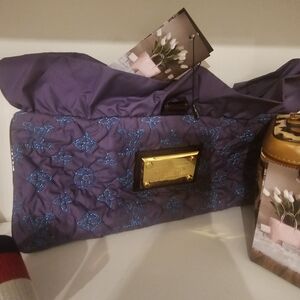 Louis Vuitton Purple Quilted Tote with Blue Monogram and Gold Plaque
